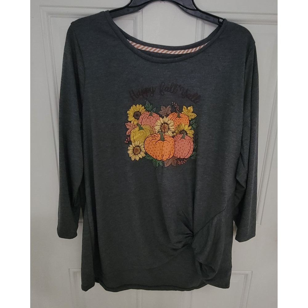 Magical Season Women's Happy Fall' Yall Pumpkin Graphic Shirt Plus 1X Gray NWT - Picture 2 of 10